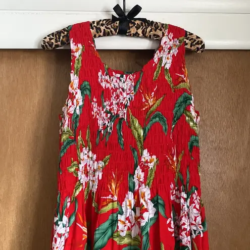 Vintage 90s Hawaiian printed tropical smocked maxi dress, size L/XL