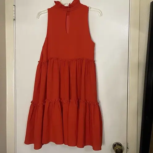 Elliatt Sonnet Coral Red Tiered High Neck sleeveless swing dress size small