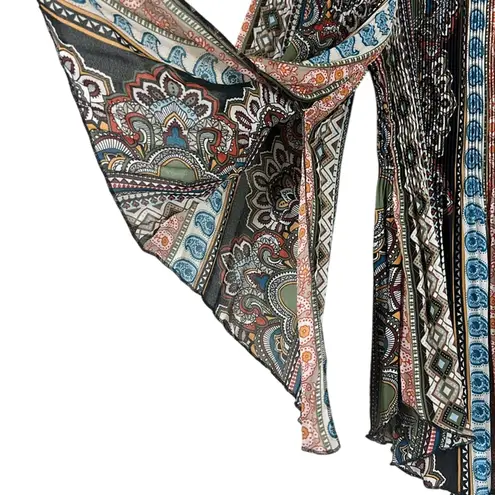 Melissa Paige Top Womens S Multicolor Wide Sleeve Flowy Pleated Boho 70s Hippie