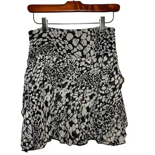 INC 100% Silk Ruffle Mini Skirt Black White Size 0 Fairy Romantic Y2K Flirty