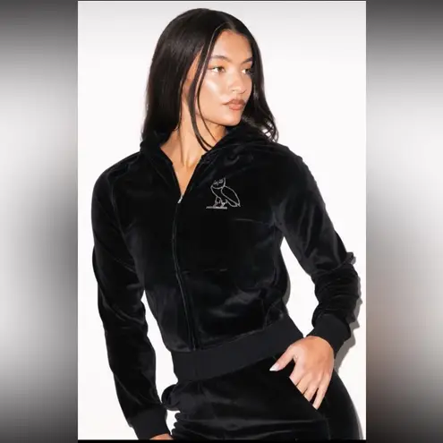 OVO Women’s Velour Crystal Owl Zip Up Hoodie October's Very Own Drake size small Black