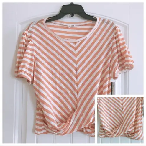 June and Hudson Cropped Top Twist Front Cotton Blend Striped Size XL NWT