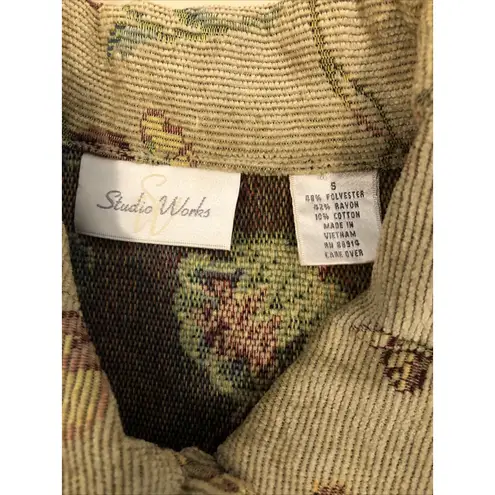 Studio Works Women Jacket 5 button Open Front Small Button-up Floral Feminine