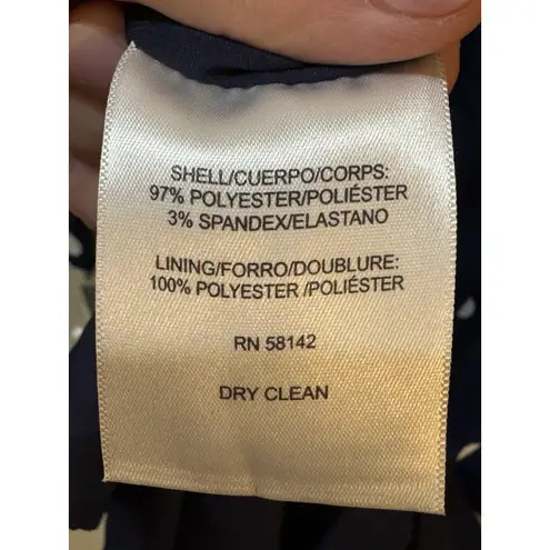 Maggy London Navy White Polka Dot Print Dress in size 2 Navy Bone Twist Neck