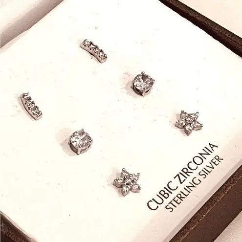 Giani Bernini NEW 3 Pair EARRINGS Cubic Zirconia Stud Post Sterling Silver Boxed