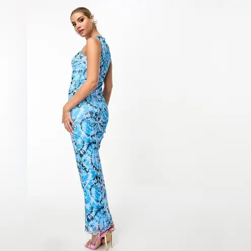 NWOT Something New Serena Print Sleeveless Mesh Maxi Dress Malibu Blue XS