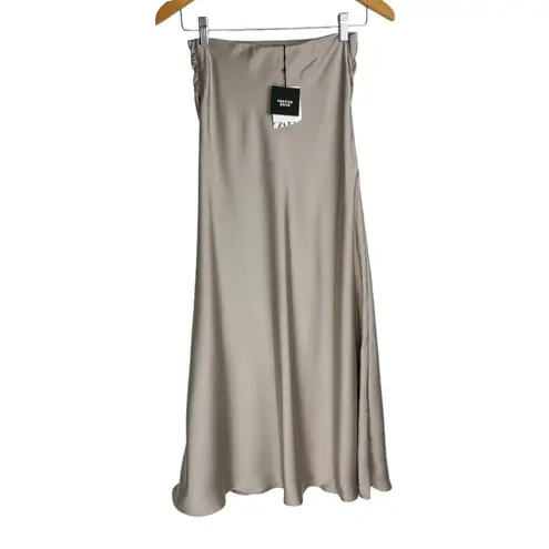 ZARA NWT  Satin Midi Skirt Sz XS Champagne Ruched Pleated High Rise Waist