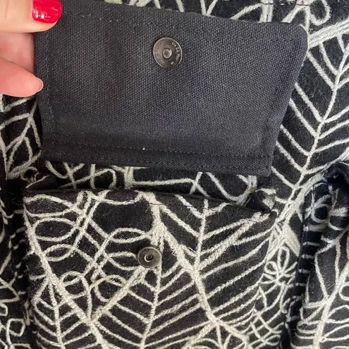 Antik Batik Black & White Wool Embroidered Leaves Large Tote Bag