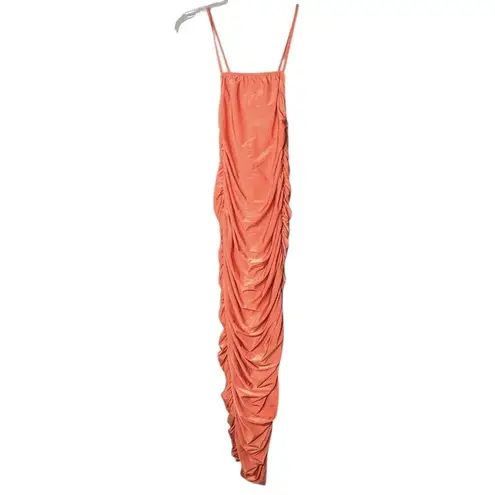 Pretty Little Thing  Dress Womens US 2 Coral Ruched Bodycon Maxi Spaghetti Strap