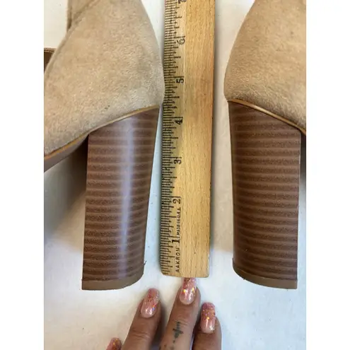 Ree Tan Suede Block High Heel Shoes Ankle Strap Buckle Size 8