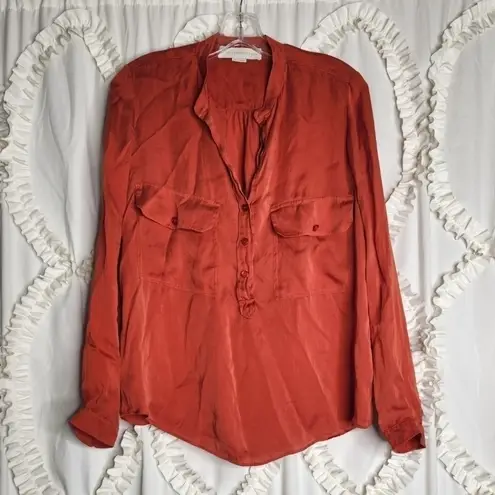 Stella McCartney Orange Eva Vegan Silk Long Sleeve Top Sz 38