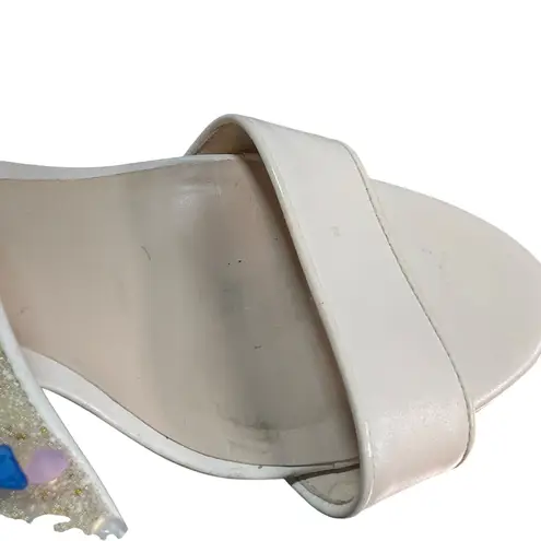 SOPHIA WEBSTER Block Heel Sandals White Beaded Gemstones Ankle Strap Size 38.5/8