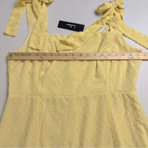 Lulus  Women’s Bimini Light Yellow Swiss Dot Tie-Strap Midi Dress Size XL NWT