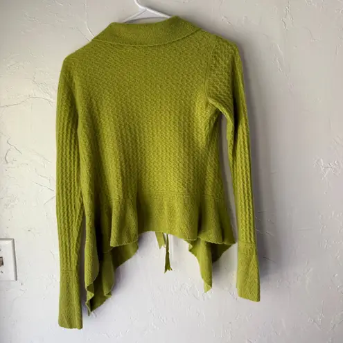 Pointella 100% Cashmere Cardigan Green Ruffle Tie Front Fairycore Sweater Sz S