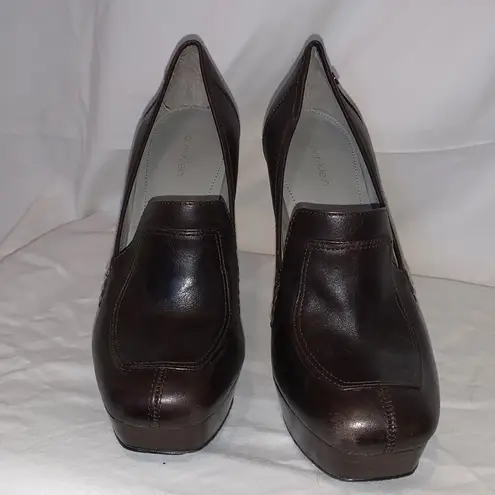 Calvin Klein Ladies  Brown Leather Platform High Heels LIKE NEW CONDITION Nords