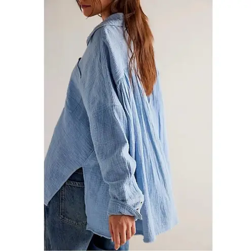 Free People  We The Free Cardiff Top in Blue Bell Oversized Large Gauze Cotton