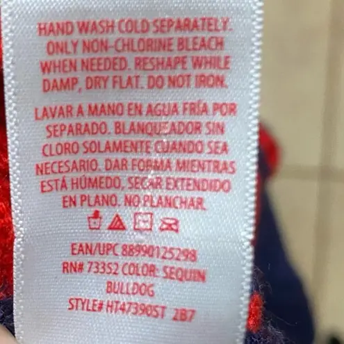 Holiday Time Bulldog Pug Sequin Embellished Dog Striped Ugly Christmas Sweater S