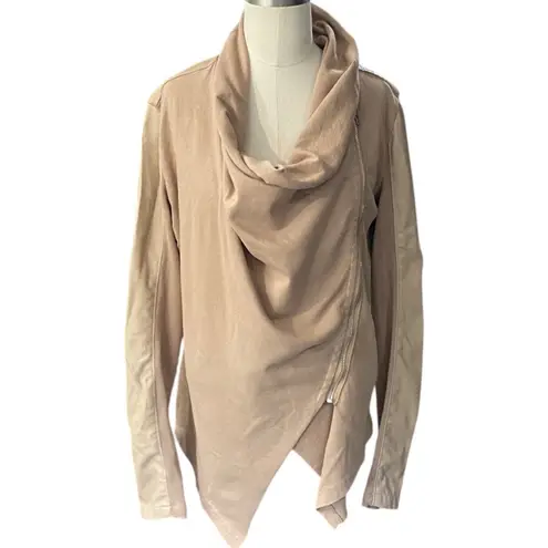 BLANK NYC  Womens Tan Drape Moto Jacket Asymmetrical Zip Biker Size SMALL