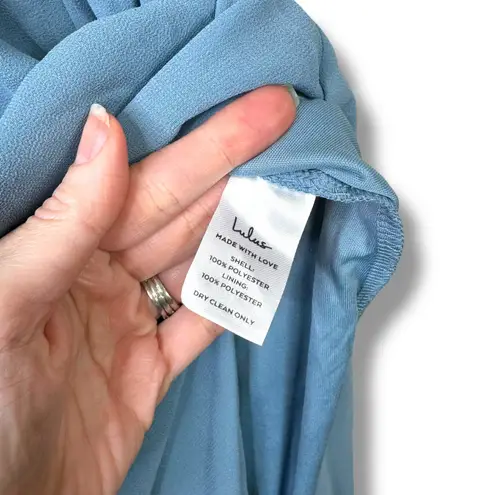 Lulus  NWT Heavenly Hues Light Blue Plunging Chiffon Sleeveless Maxi Dress Small