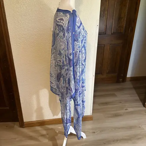 J Jill Paisley X3X Kimono Cover Up Poncho Blue White Viscose Modal Blend