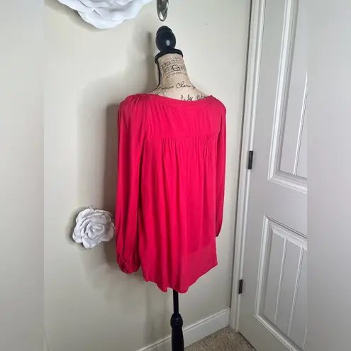 Maeve NTM: by Anthropologie Red Boho Flowy Tunic Blouse Long Sleeve V-Neck