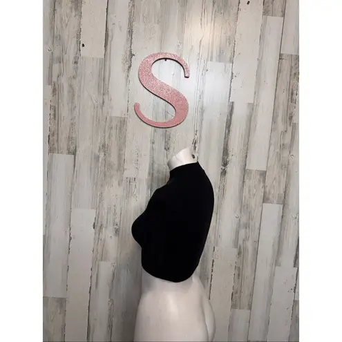 Black Ribbed Mock Neck Crop Top | Short Sleeve Fitted Stretch Shirt – Size Small