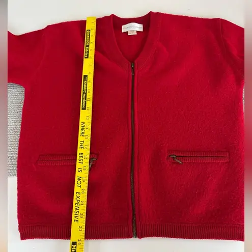Vintage Casual Corner Red 100% Wool Zip Up Cardigan Sweater Jacket Size Medium