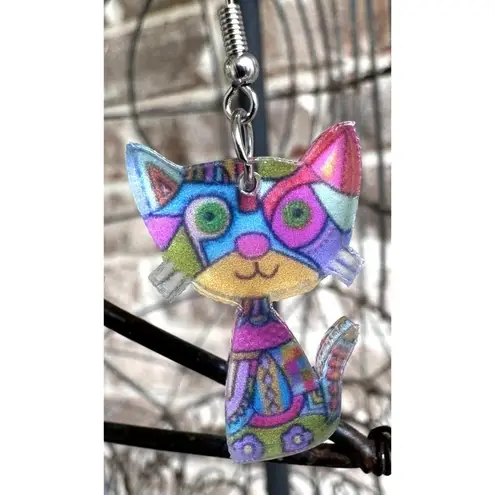 Whimsical Cat Earrings New Multicolor Kitty Lover Dangle Hooks Christmas…