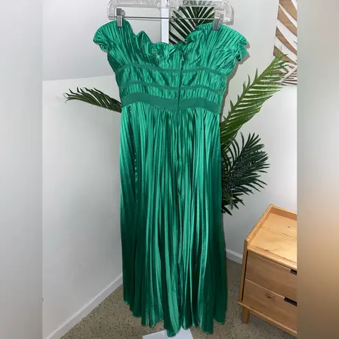 AMUR Giada Dress, Green Satin Pleated, Size 2