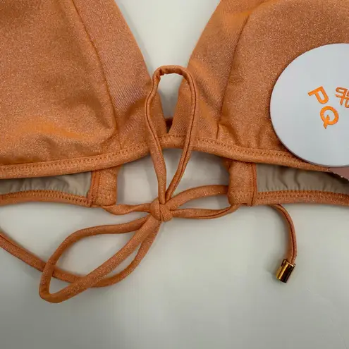 PQ SWIM PILYQ Citrine Skylar Halter Bikini Top SZ Small NWT Swim Shimmer Orange