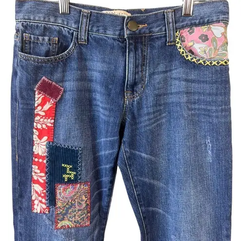 CAbi  Boyfriend Boho Patchwork Cropped Denim Jeans