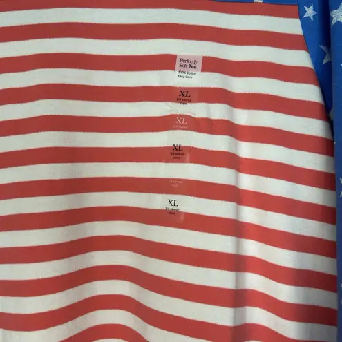 kim rogers XL STARS & STRIPES PATRIOTIC SUMMER 3/4 SLEEVES TOP NWT