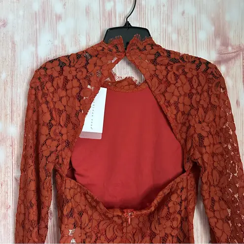 Endless Rose Rust Brown Lace Open Back Flare Sleeve Bodysuit Size XS