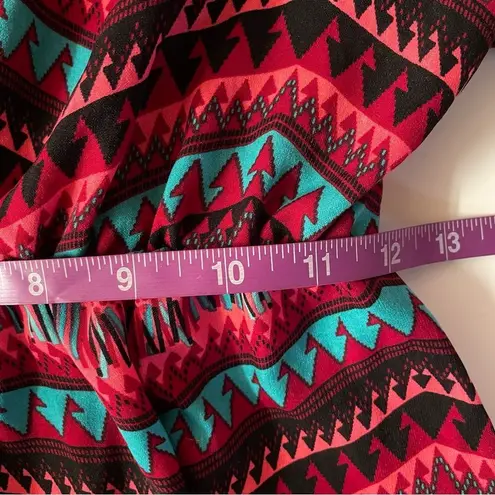 Living Doll Pink|Aqua Chevron Stripe Deep V-Neck Long Sleeve Romper Sz S EUC