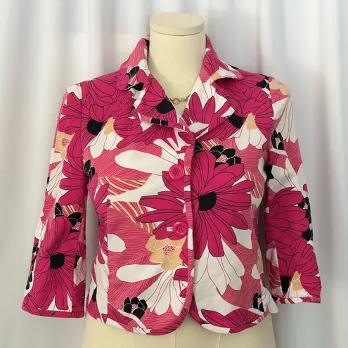 Rafaella Vibrant Pink Floral Button-Front 3/4 Sleeves Jacket Top (1079)