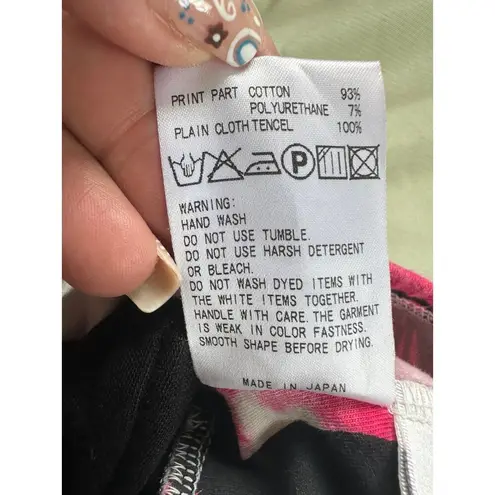 HUGS and HONIS Hawaiian Aloha Padded Strapless Stretch Empire Waist Mini Dress S Black