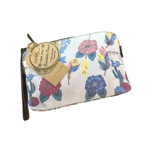 NWT! Catchfly Studio Floral and Animal Print Wristlet Essential Pouch Blue