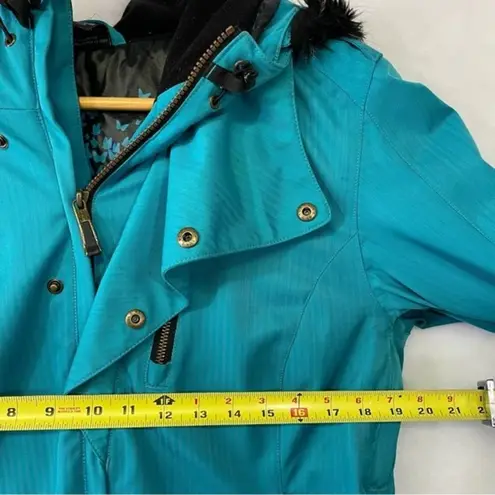 Obermeyer  Eden Jacket Ski Coat Sz 10 Teal Thumb Holes Snowboard Fur Hood