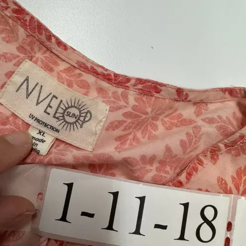NVELOP SUN Tunic Top Womens X Large Pink Red Floral Print UV Protection Tassels Size XL