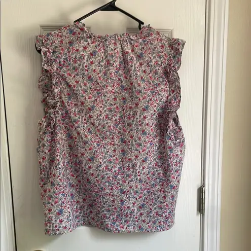 BB Dakota by Steve Madden Cream Flutter Sleeve Blouse with Ruffled Bib Collar Blue Size XL