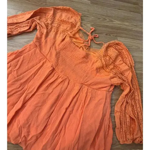 Torrid  Orange Swiss Dot Lace Detail 3/4 Sleeve Tunic Blouse Size 1