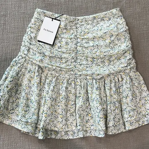 NWT REVOLVE En Saison Orielle Floral Cotton Mini Skirt Sz S White