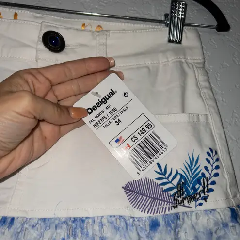 Desigual NWT White & Blue Tie Dye Denim Lace Mini Skirt Size 4