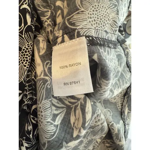 J Jill NWT Sz LG Black White Tropical Floral HiLo Popover Blouse Ruffle Peasant