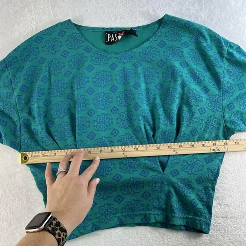 Vtg 80s Pasta M Crop Top Pleated Detail Short Sleeve Grunge Punk Retro Cottage Blue Size M