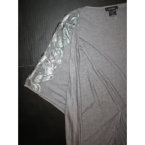 Natori NWT New Padma Gray Wrap Robe Womens S Very Soft Solid Jersey Pockets Lace - Image 3