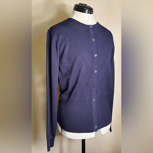 Tenney Rose Women Quiet Luxury Minimalist Long Sleeve Navy Cardigan/Sweater|Sz:L Blue Size L