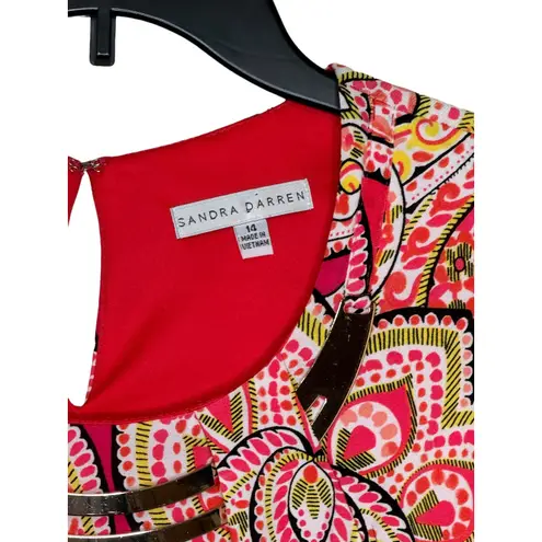 Sandra Darren Womens Dress Bodycon Gold Neck Plate Cap Sleeve Paisley Orange 14