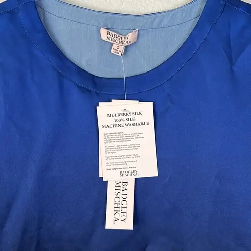 Badgley Mischka Silk Blue Ombré Short Sleeve Top Size S