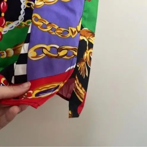 Vintage Colorful Mixed Print Floral Chains 80s 90s Crew Neck Blouse Retro Red Size 12